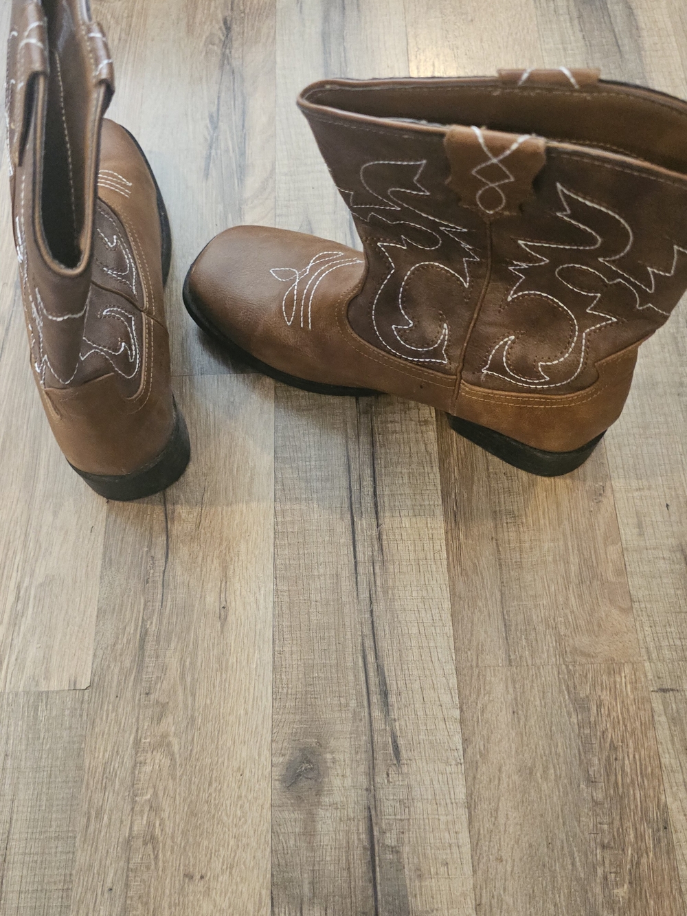 Wonder Nation Brown Kids Cowboy Boots with White Stitching